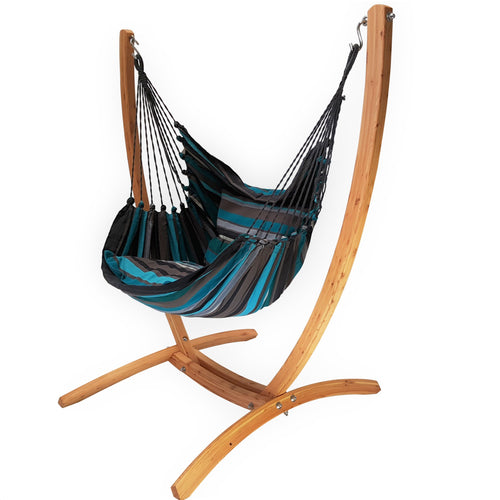 SET Hangstoelstaander - gebogen hout met hangstoel Eleganza blauw